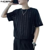 ราคา Incerun เสื้อยืดแขนสั้น ผ้าแจ็คคาร์ด แต่งลูกไม้ แฟชั่นสําหรับผู้ชาย (23766293174)