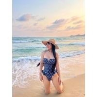 ราคา 13-43SS ชุดว่ายน้ำวันพีซเกาะอกขอบระบายดำลายจุด (49606461192)
