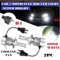 ราคา ไฟหน้ารถ H4 LED ไฟหน้า H4 หลอดไฟ LED C6 สีขาวรถจักรยานยนต์ Lampu ขนาดใหญ่ Kereta มอเตอร์ (48303582451)