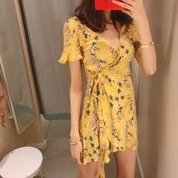 ราคา สินค้านำเข้า ชุดเดรสทรงป้ายหน้าผูกเอว ลายดอกไว้แนววินเทจ (1262289071)