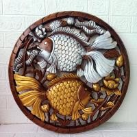ราคา งานไม้แกะสลัก งานฝีมือ ไม้สักแท้ ขนาด 60 ซม. ลายปลาเงิน-ปลาทอง สำหรับตกแต่งผนัง ตกแต่งบ้าน สถานที่ (16424715726)