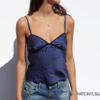 ราคา Joeyjoy-เสื้อชั้นในสตรีฤดูร้อนสปาเก็ตตี้สายรัด Dot Pattern Lace Trim Slim Fit Crop Tank Tops (26330919270)