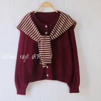 ราคา ALMAHERA Womens LONG-SLEEVED STRIPE MOTIF BUTTON KNIT CARDIGAN (42722848075)