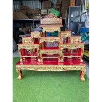 ราคา โต๊ะบูชางานหมู่9หน้า8 ลายดอก โต๊ะหมู่บูชางานไม้สนร่องสีแกะสลัก (9871950980)