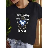 ราคา ผู้หญิง เสื้อยืดลายสก็อต "It'S in My DNA" - เสื้อแขนสั้นคอกลมที่ระบายอากาศได้ดีและสบาย (52104713402)