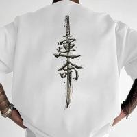 ราคา เสื้อยืดแขนสั้นสำหรับผู้ชาย ผลิตจากผ้าฝ้ายแท้ พิมพ์ลายดาบซามูไรญี่ปุ่น ทรงปกติ ทันสมัย (45808124487)