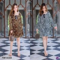 ราคา J14344 Dress #สาวอวบ เดรส กำมะหยี่ ลาย เสือ ม้าลาย (4275506203)