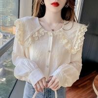 ราคา พร้อมส่งแล้ว เสื้อคอปกตุ๊กตาหญิงออกแบบเสื้อลูกไม้แขนยาวขนาดเล็ก2021ต้นฤดูใบไม้ผลิเสื้อชีฟองอารมณ์ใหม่สีขาว (8941088147)