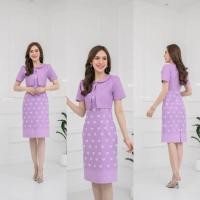ราคา เดรสทำงานผ้าไทย เดรสผ้าไทยสีม่วง เดรสผ้าทออัดกาว (19707083494)