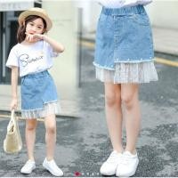 ราคา M0078 กระโปรงยีนส์เด็ก แต่งชายลูกไม้ กระโปรงสั้นเด็กน่ารัก สไตล์เกาหลี (7129976478)