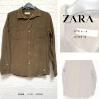 ราคา ZARA เสื้อเชิ้ต ลูกฟูก สีเขียวขี้ม้า มือสอง (8048427100)
