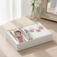 ราคา นาฬิกาข้อมือผู้หญิงระบบควอตซ์สุดหรู ประดับเพชรหน้าปัดลายดอกไม้ สายหนัง และเครื่องประดับผีเสื้อ (27692460516)