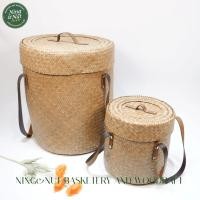 ราคา ตะกร้ากระจูดทรงกลมฝาปิดมีหูหิวสายหนัง เคลือบน้ำมันกันเชื้อรา สานแน่นแข็งแรง (29300929942)