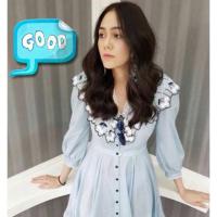 ราคา ส่งต่อเดรสแขนยาวสีฟ้าอ่อน แต่งซีทรูปักดอกที่ปก งานกระดุมหน้า ไซส์S งานป้าย natida ผ้าดี ทรง สี ตามภาพ (24122594407)