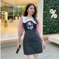 ราคา ส่งต่อมินิเดรสยีนส์ แขนเสื้อผ้าออแกนดี้ งานป้าย bellita (29451243533)