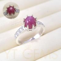 ราคา แหวนทับทิมสตาร์ (สตาร์ชัด) แหวน เงินแท้ ชุบทองคำขาว พลอยทับทิมแท้ กินบ่เซี่ยง YTG-10516 YTGEMS (7848293404)