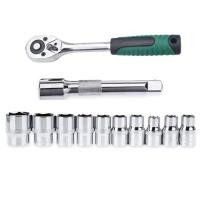 ราคา 12PC Drive Socket Set 3/8",CR-V Metric and Imperial Sockets with Quick-Release Ratchet Wrench Mecha (56658061821)