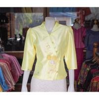 ราคา เสื้อผ้าไหมแพรทอง แต่งลูกไม้ สีเหลืองอ่อน (3300863858)