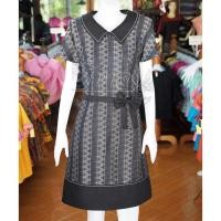 ราคา เดรสผ้าทอลายลูกแก้วแต่งผ้าลายมัดหมี่สุโขทัย สีดำ (4100768141)
