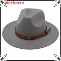 ราคา NORBORTO หมวกปานามา, Vintage กว้าง Brim Felt Fedora หมวก, แฟชั่นเข็มขัดหัวเข็มขัด Soft Elegant หมวกคาวบอยผู้ชายผู้หญิง (41429993563)