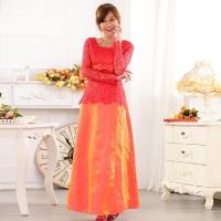 ราคา ★พร้อมส่ง★ ชุดราตรีผ้าซาตินสีส้มแต่งผ้าลูกไม้ (3XL) JK-9720 (25477158398)