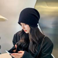 ราคา หมวกถักสำหรับผู้หญิงในฤดูใบไม้ร่วงและฤดูหนาว หมวกไหมพรม หมวกไหมพรมอเนกประสงค์สีดำญี่ปุ่น รอบหัวใหญ่ (44326311354)