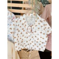 ราคา เสื้อครอปฮาวายลายหมีผูกเอว (ครีม ผ้าดิบ) (23928680221)