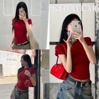 ราคา KYO แดงไวน์ เสื้อสีพื้น เกาหลีสไตล์ baby crop เสื้อยืดแขนสั้น ผ้าcotton 100% สลิมฟิต Hotgirl คอกลม เสื้อครอป (29089244841)