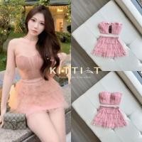 ราคา เกาะอก+กระโปรงระบายช้้นๆวิ้งๆ สีชมพู (40357289883)