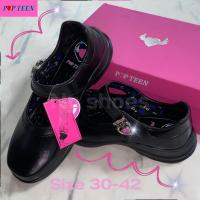 ราคา รองเท้านักเรียนหญิงPOPTEEN ประถมมัธยม หนังดำมันเงา SCS (19478661358)