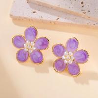 ราคา Cazador Stainless Steel Flower Imitation Pearl Stud Earrings Waterproof Earrings for Women Jewelry Wedding Birthday Gift (40975505334)