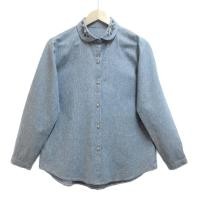 ราคา เสื้อเชิ้ตหญิง คอบัวแต่งปัก แขนยาว สีโทนเทา ลายริ้วเล็ก มือสอง (57850734397)