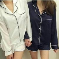 ราคา ชุดนอนผ้าซาติน แขนยาว ขาสั้น (348834995)