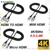 ราคา LONNGZHUAN Micro Mini HDMI TO HDMI Spiral Cable, Extension ยืดหยุ่น HDMI-Compatible Spring Cable, ทนทาน 4K 60HZ 0.5-2.4M Male to Male Plug Cable (45208178740)