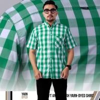 ราคา HIJAU KEMEJA DGM ผู้ชายแขนสั้น Yarnged เสื้อลายสก๊อตสีเขียว Big Check สีเขียวสีขาว Yarnย้อมเสื้อ 2800 (40970630960)