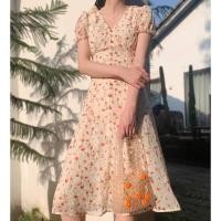 ราคา CR133 พร้อมส่ง ชุดเดรสสาวอวบ Plus Size คอวี สีครีมลายดอกสีส้ม มีซับในทั้งตัว ซิปด้านหลัง ผ้าชีฟองเนื้อดี ใส่สบายมากๆ (7865453277)
