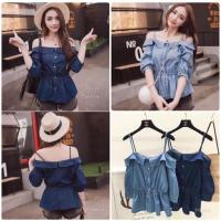ราคา เสื้อยีนส์สายเดี่ยวปาดไหล่ ผ้ายีนส์บางใส่หน้าร้อนสบาย เอวสม๊อคจั้มยางยืดเข้ารูปพอดีตัว แพทเทิรน์สวย (23624588)