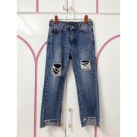 ราคา Ripped jeans dark blue jeans กางเกงยีนส์เข้ม แต่งขาด กางเกงยีนส์ขากระบอก (8110491972)
