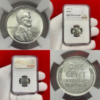 ราคา NGC-1 เหรียญประเทศ สหรัฐอเมริกา One cent Lincoln 1943 เนื้อเหล็ก บรรจุในตลับค่ายเกรด NGC เกรด MS64 (25755938685)