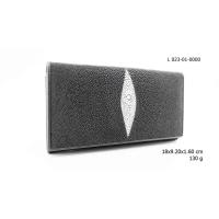 ราคา L 023-01-0000 กระเป๋าหนังปลากระเบนสองพับสีดำ หนังปลากระเบนแท้ 100% (2180809691)