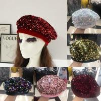 ราคา พร้อมส่งหมวกทรงเบเร่ต์ผ้ากำมะหยี่ตกแต่งปักเลื่อมเวอร์ชั่นเกาหลีอินเทรนด์ (13699133971)