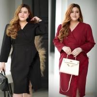 ราคา DS77 เดรสขนนกสีแดง สีดำ เดรสคนอ้วน เดรสไซซ์ใหญ่ plussize (27884018405)