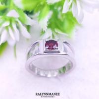 ราคา A6404 แหวนชายพลอยโกเมนแท้ ( Natural Garnet ) ตัวเรือนเงินแท้925 ชุบทองคำขาว ไซส์67 แก้ไซส์ฟรี (23875292902)