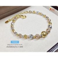 ราคา สร้อยข้อมือเงินแท้ 92.5% งาน 3 กษัตริย์ งานร้อยเม็ดเงินอิตาลี แบบกลมตัดลาย ชุบทองแท้หนา 1 ไมครอน สร้อยสวยมาก TH0287 (5512522580)