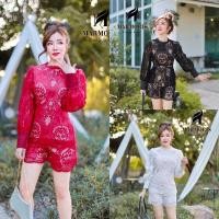 ราคา (m,l,3xl) ชุดเข้าเซตผู้หญิง ชุดเซต 2 ชิ้น เสื้อแขนยาว+กางเกงขาสั้น ผ้าลูกไม้งานปัก งานป้าย marmoris (15312495395)