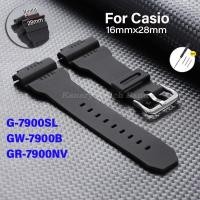 ราคา กีฬายางซิลิโคนนาฬิกา 16mmx28mm สําหรับ Casio G-7900SL GW-7900B GR-7900NV เปลี่ยนสายนาฬิกาอิเล็กทรอนิกส์นุ่มกันน้ําสีดําผู้ชายผู้หญิง Wristbelt สร้อยข้อมือ (53601627109)