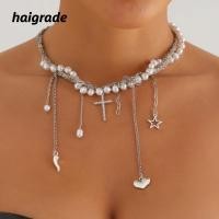 ราคา HAIGRADE เลียนแบบไข่มุกสร้อยคอ, ไข่มุกเทียม Cool Cross Star สร้อยคอเพชร, ปรับหวาน Elegant ไม่สม่ําเสมอเลียนแบบ Pearl Choker ผู้หญิง (53508384262)