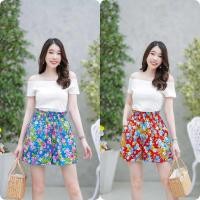 ราคา เซ็ท 2 ชิ้น เสื้อผ้ายืดแมงโก้คอปาดไหล่ + กางเกงผ้าคอตตอนลายดอก (20682820909)