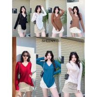 ราคา มินิเดรส-Morgan Knit Top-เสื้อแขนยาวมินิเดรส คอวี เสื้อผู้หญิงโอเวอร์ไซส์ แขนยาว ป้าย SHEENy. (18371632233)