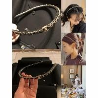 ราคา ของแท้ CHANEL สีดำทองสวมหนังกระเป๋านักเรียนหัวเข็มขัดผม Hoop (47608255464)